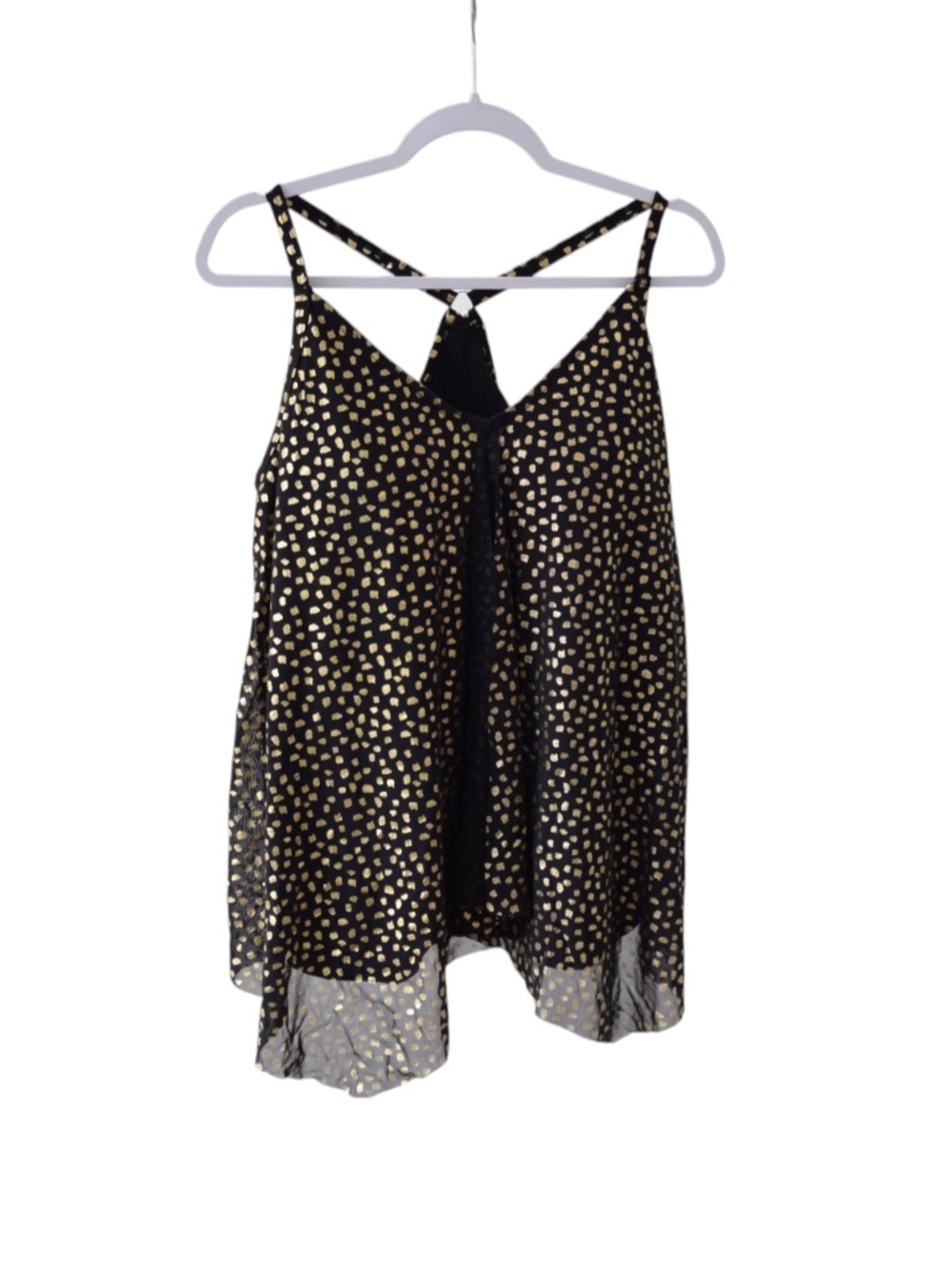 Swimsuits For All Sz. 18 Black & Gold Polka Dot Adjustable Strap Swim Top NWT